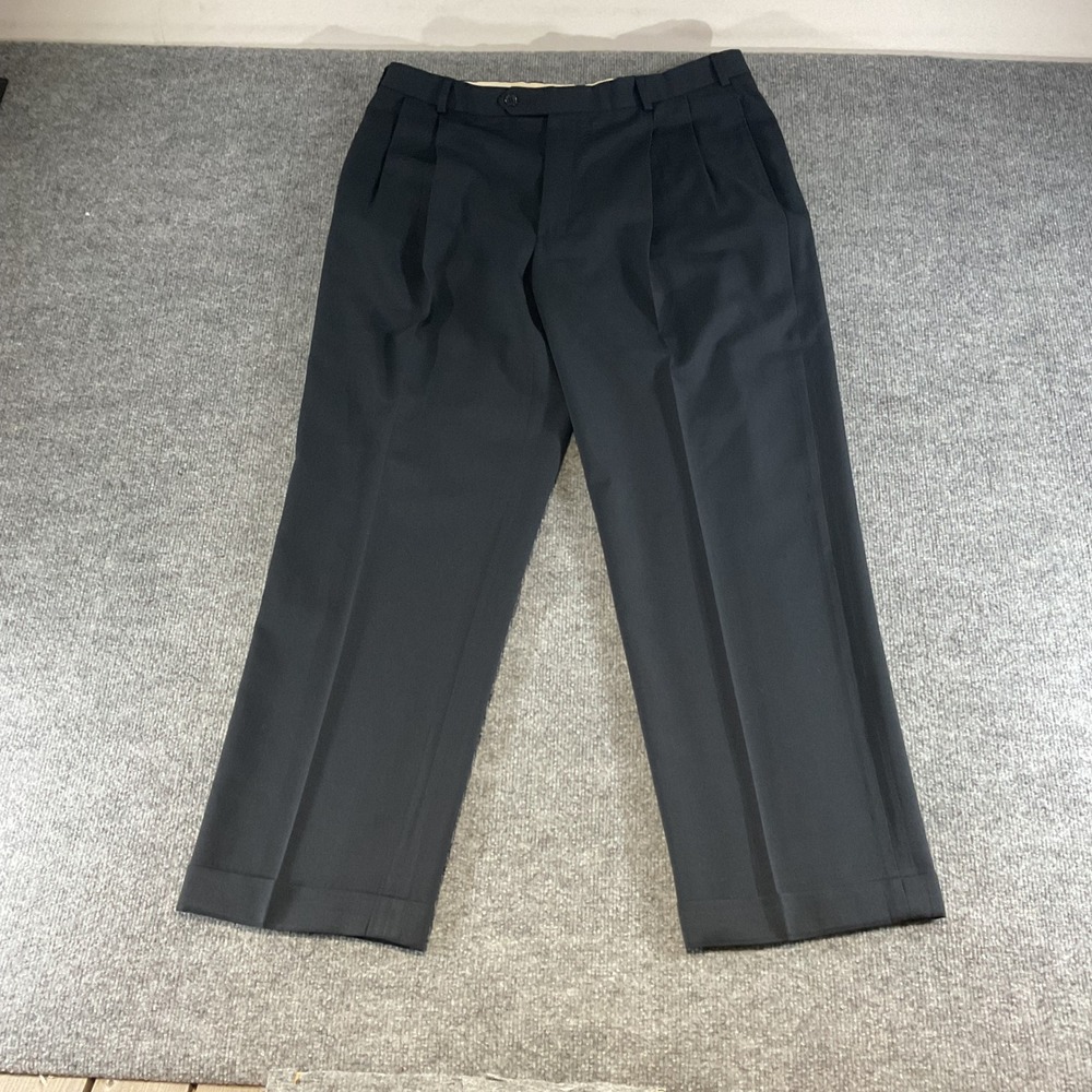 Brooks Brothers 346 Mens Navy Blue 100% Wool Pleated Cuffed Dress Pants 38x30